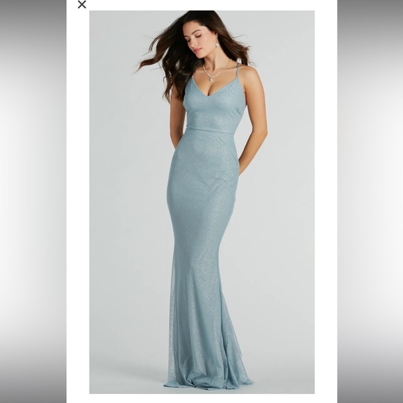 Brand new stunning blue shimmer formal dress wedding prom size small - Picture 3 of 8